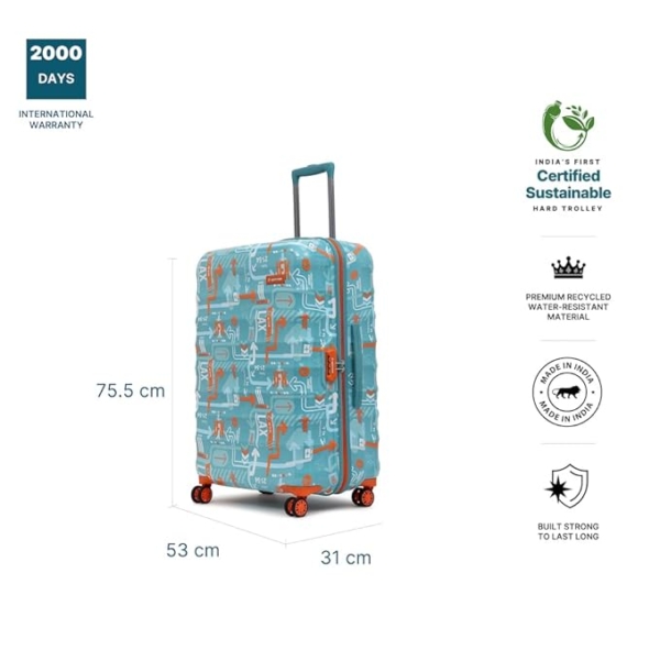 uppercase Polycarbonate JFK (Large) 76cm | Hardsided Check-in Trolley Bag for Travel Spinner Luggage | 8 Wheel Trolley Bag |Suitcase for Unisex |2000 Days Warranty (Teal Blue) - Image 2