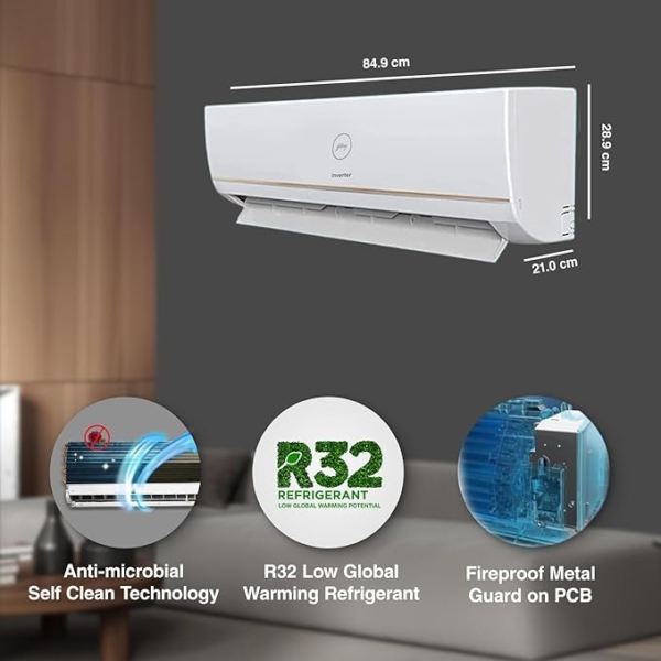 Godrej 1 Ton 3 Star, 5 Years Comprehensive Warranty, 5-In-1 Convertible Cooling, Inverter Split AC (Copper, I-Sense Technology, AC 1T EI 12TINV3R32-GWA Split, White) - Image 2