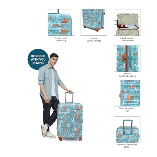 uppercase Polycarbonate JFK (Large) 76cm | Hardsided Check-in Trolley Bag for Travel Spinner Luggage | 8 Wheel Trolley Bag |Suitcase for Unisex |2000 Days Warranty (Teal Blue) - Image 3