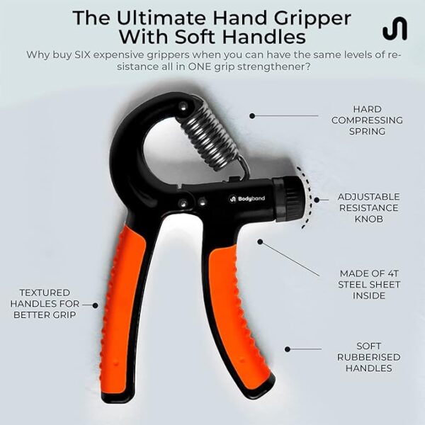 Bodyband Hand Grip Workout Strengthener, Adjustable Hand Gripper for Men & Women for Gym Workout Hand Exercise Equipment to Use in Home for Forearm Exercise, Finger Power Gripper Plastic 40 Kg Black-Orange - Image 2