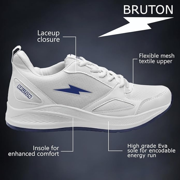 BRUTON EVA Lite Sports Running,Walking & Gym, School Shoes Lightweight Extra Jump Casual Sneaker Lace-Up Shoes for Men's & Boy's - White - Image 4