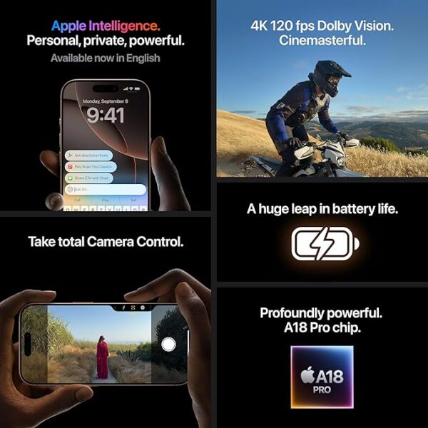 iPhone 16 Pro Max 256 GB: 5G Mobile Phone with Camera Control, 4K 120 fps Dolby Vision and a Huge Leap in Battery Life. Works with AirPods; Desert Titanium - Image 3